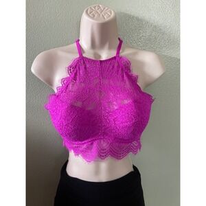Victoria's Secret Pink Push Up Wired Padded Lace HIGH NECK Bralette Small Used